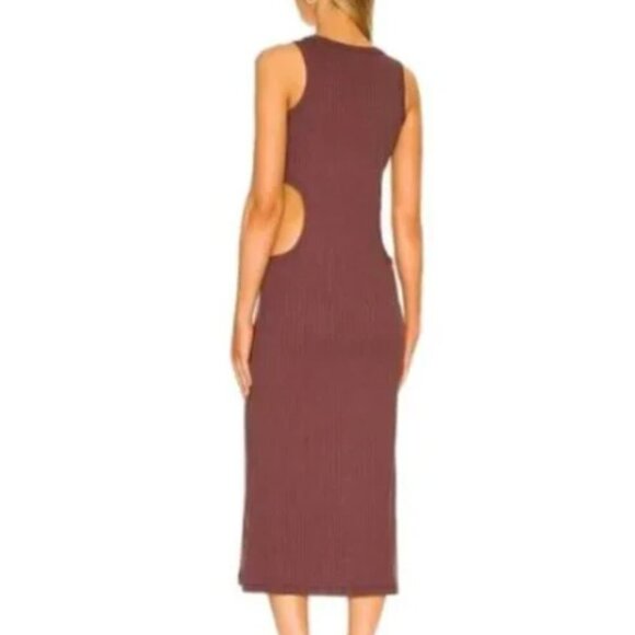 ENA PELLY Billie Racer Side Cutout Ribbed Maxi Dress Chocolate Brown Sz 2 - Picture 3 of 9